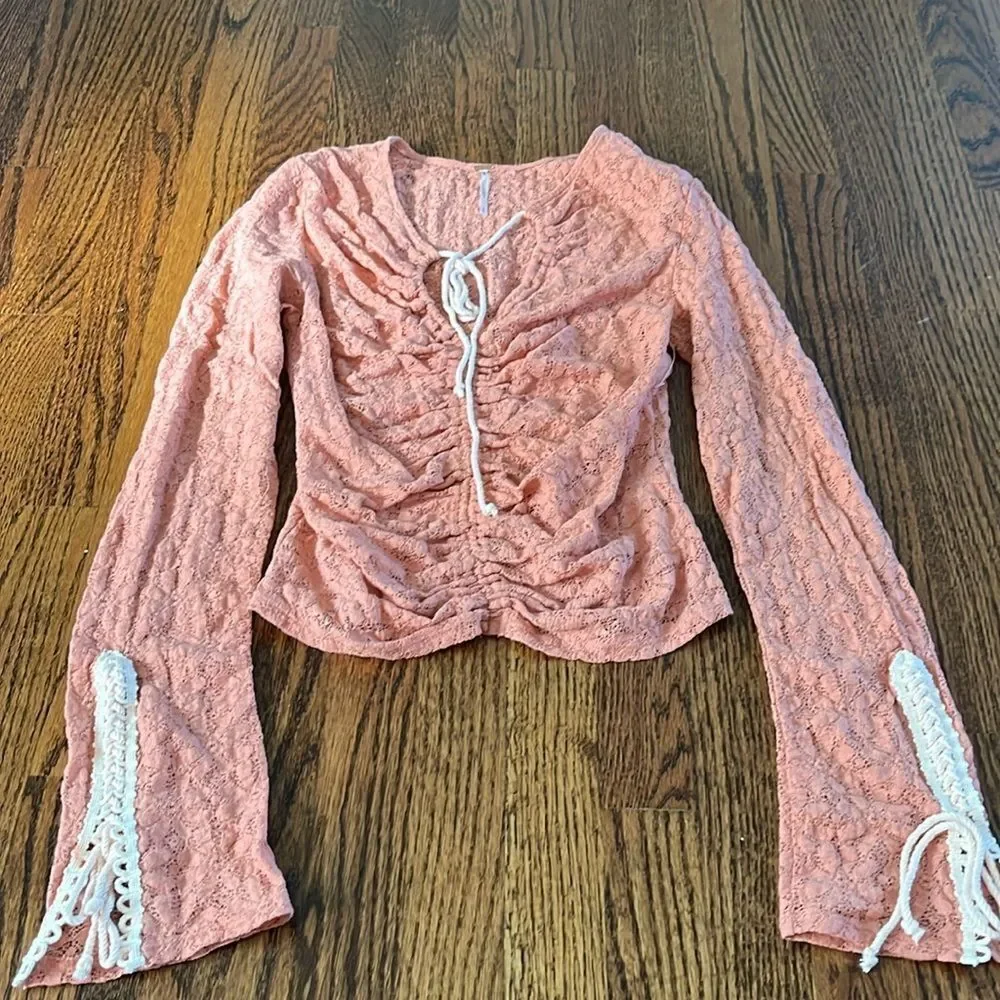 Free People small Free People Lilah Lace Scrunch Top in Blush Crush